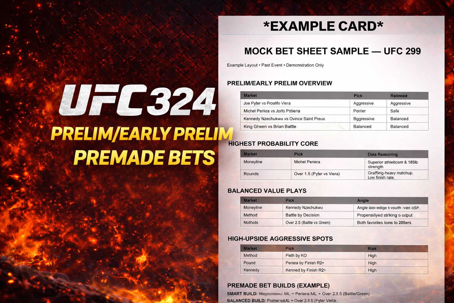 UFC 324 PRELIMS & EARLY PRELIMS PREMADE BETS